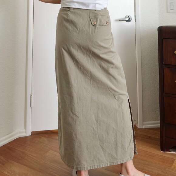 80's Olive Button Down Maxi Skirt - Picture 4 of 8